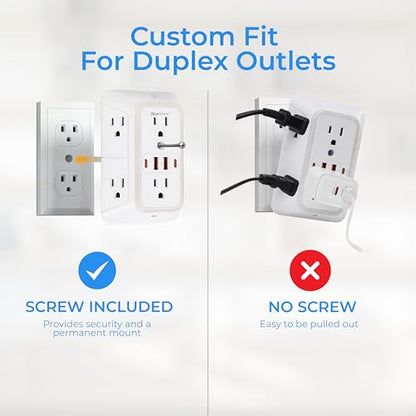 Wall Mount Power Strips Wall Charger 6 Outlet Extender 4 USB Ports (5V, 2.4A, 12W) and Night Light 3-Sided Power Strip with Adapter Spaced Outlets - Multi Plug Outlet Surge Protector for Home Office - color: White