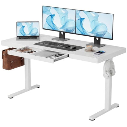 Claiks 55" Touch Screen Glass Standing Desk with Drawers & USB Ports White | 3 Steps Quick Install, 2 Zones Drawer, Wireless Charging, Ultra White One-Piece Glass Top, Writable Top - color: Glass Top Touch Screen, size: 55 inch