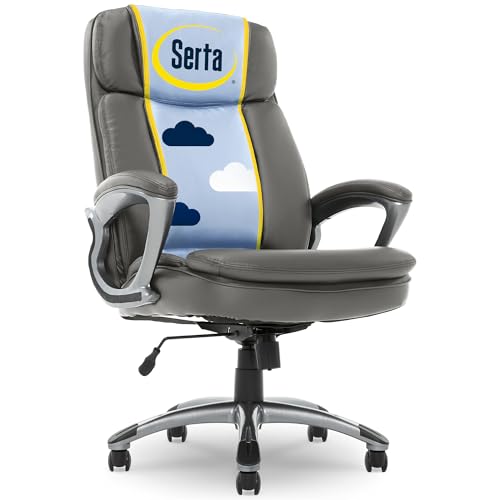 Serta Ergonomic Big and Tall Executive Office Chair Lumbar Support, Leather | Fairbanks, Gaming Chair with Headrest, 350lb Capacity, Padded Arms, Semi-Plush Seat Cushion, Adjustable Height and Tilt, Gray - color: Grey, size: 350 lbs