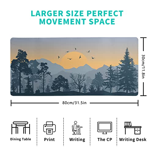 Mountain Gaming Mouse Pad 31.5x11.8 Inch Forest Large Mousepad Extended Grey Mousepad Gaming Non-Slip Rubber Base Stitched Edges Keyboard Mouse Mat Desk Pad for Office Home and Game - color: Mountain 2