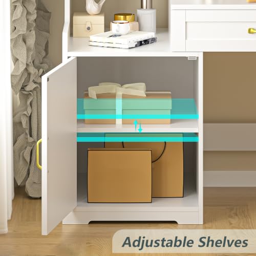 60" White Computer Desk with Drawers & Bookshelves for Bedroom, Home Office - color: White