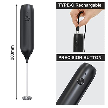 Rechargeable Handheld Milk Frother Wand with 3 Variable Speeds,3 Whisks