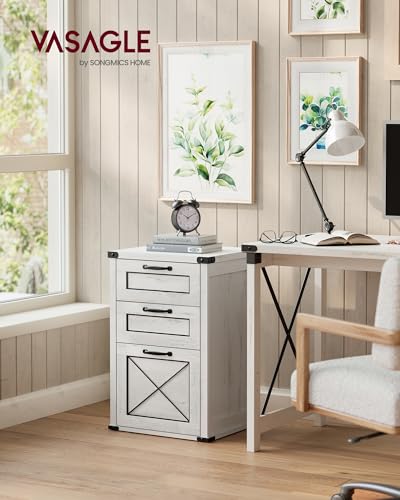 VASAGLE File Cabinet, Filing Cabinet with 3 Drawers, Printer Stand, Fit A4, Letter Size, Hanging File Folders, Modern Farmhouse Style, for Home Office, Rustic White UOFC054T73 - color: Rustic White, style: 3 Drawers