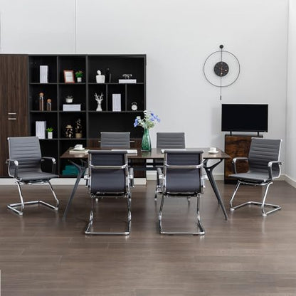 Office Guest Reception Chair Set of 8, Conference Room Chairs Waiting Room Chairs 8 Pack, Modern Leather Office Desk Chair No Wheels.（Grey） - color: Grey, size: 8 Pack