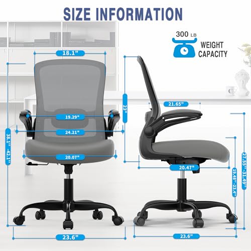Mimoglad Ergonomic Office Chair - Desk Chair with Flip-up Armrests & 135° Recline, Adjustable Lumbar Support - Space-Saving Task Chair for Business/Team Office & Home - color: Graphite