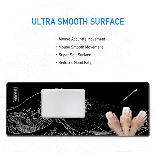 Great Wave Off Kanagawa Desk Mat,Black Gaming Mouse Pad,31.5 x 12 in | Large Extended Japanese Sea Wave Anime Mousemat,XL Minimalist E-sport Soft Micro Woven Cloth PC Keyboard Mat,80x30 cm - color: Sea Wave Y