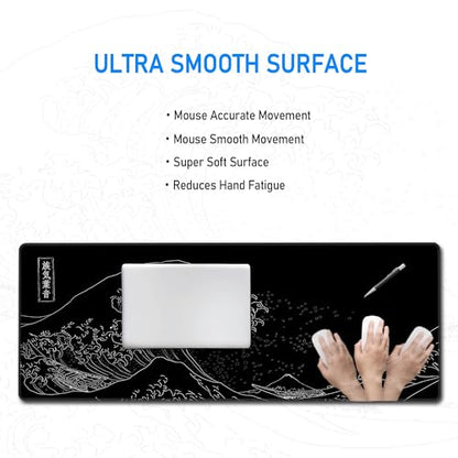Great Wave Off Kanagawa Desk Mat,Black Gaming Mouse Pad,31.5 x 12 in | Large Extended Japanese Sea Wave Anime Mousemat,XL Minimalist E-sport Soft Micro Woven Cloth PC Keyboard Mat,80x30 cm - color: Sea Wave Y