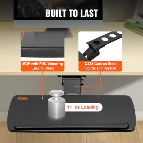 VEVOR Under-Desk Keyboard Tray, Adjustable for Height and Tilt, Slide-Out Design, Spacious 25x9.8 Inch Surface, Ideal for Home and Office Use - style: Adjustable