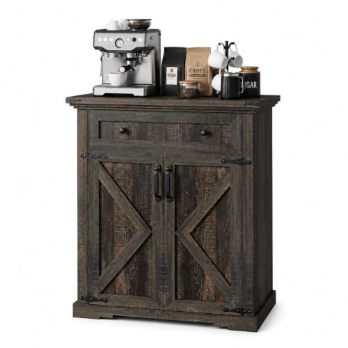 Coffee Bar Cabinet, 27.6" W Farmhouse Buffet Cabinet with Door & Drawer, Kitchen Cabinet with Adjustable Shelf for Hallway, Living Room, Dinning Room (Black) - color: Black