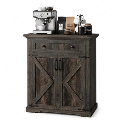 Coffee Bar Cabinet, 27.6" W Farmhouse Buffet Cabinet with Door & Drawer, Kitchen Cabinet with Adjustable Shelf for Hallway, Living Room, Dinning Room (Black) - color: Black