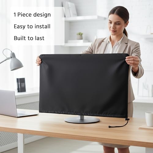 Monitor Dust Cover Heavy Duty Anti-tear Full Body Protective Case Universal for 38-40" Computer LED LCD Screen Wih Adjustable Bottom Tight Rope Black -39Wx18Hx3.5D in - size: 38"-40" in