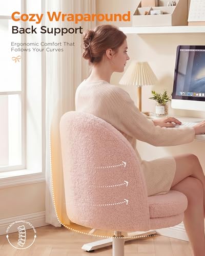 GTPLAYER Velvet Tall Office Chair with Wheels Vanity Chairs with Back, Versatile Height Use: Office to Bar Stools Small Ergonomic Comfy Armlees Computer Desk Chair with Bow Lumbar Pillow for Gift - color: Tv-pink