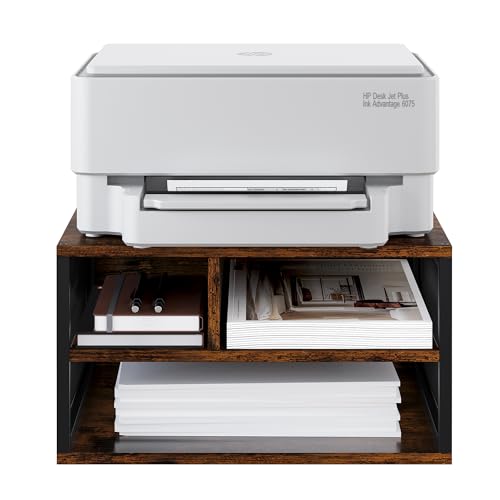 Wooden Printer Stand with Storage,Multi-Functional 2-Tier Paper Organzier Shelf Printer Table Desk for Home Office with Steel Frame,Antique Brown