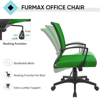 Furmax Office Chair Ergonomic Computer Desk Mesh Chair Mid Back Swivel Lumbar Support with Armrest (2, Green) - color: Green