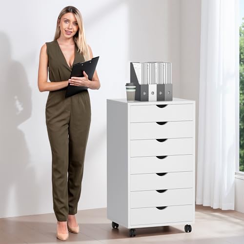 Simple Deluxe 7 Drawer Chest, Storage Cabinet Dressers with Wheels, Dressers Storage Cabinets, Office File Cabinet,White - color: White, size: 15.8"D x 18.7"W x 34.3"H (7 Drawers)