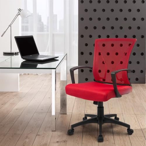 Furmax Office Chair Ergonomic Computer Desk Mesh Chair Mid Back Swivel Lumbar Support with Armrest (1, Red) - color: Red