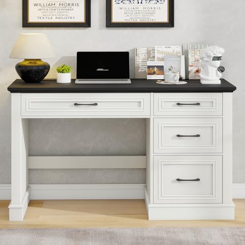 Vabches Farmhouse 47" Executive Desk with Charging Station, Black. | Computer Desk with Drawers, Workstation Computer Desk with File Drawer for Home Office,Study. - color: Black