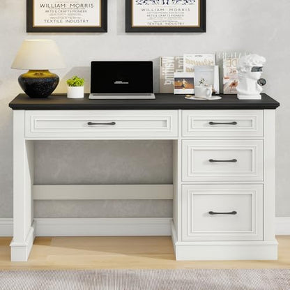 Vabches Farmhouse 47" Executive Desk with Charging Station, Black. | Computer Desk with Drawers, Workstation Computer Desk with File Drawer for Home Office,Study. - color: Black
