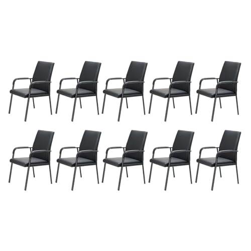10 Pack Black Leather Office Desk Chair No Wheels 600 lbs Capacity | Modern High Back Guest Reception Conference Waiting Room Chairs with Padded Armrests for Seniors - size: 10 PACK