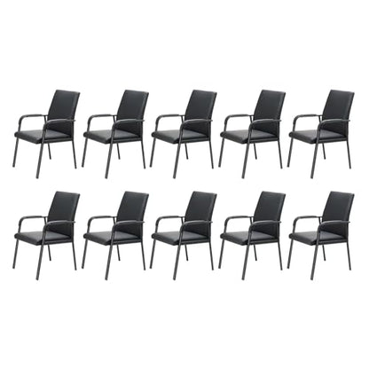 10 Pack Black Leather Office Desk Chair No Wheels 600 lbs Capacity | Modern High Back Guest Reception Conference Waiting Room Chairs with Padded Armrests for Seniors - size: 10 PACK