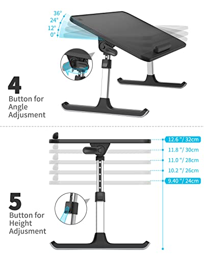 SAIJI Non-Slip Leather Laptop Bed Tray Table,Lap Desk with Laptop Stopper - color: Black, size: Medium