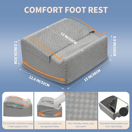 Under Desk Footrest with Rocking Base & Warming Cover, Gray Check | Washable velvet cover | 15° tilt + rocking base | 2 heights: 6.1"/7.3" | Non-slip | Office, gaming, home - color: Gray Checkered Pattern, size: 12.6" L x 15" W x 7.3"