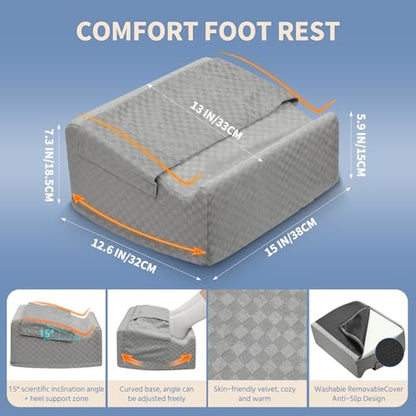 Under Desk Footrest with Rocking Base & Warming Cover, Gray Check | Washable velvet cover | 15° tilt + rocking base | 2 heights: 6.1"/7.3" | Non-slip | Office, gaming, home - color: Gray Checkered Pattern, size: 12.6" L x 15" W x 7.3"