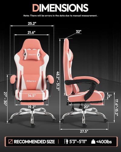 Dowinx Ergonomic Pink Gaming Chair with Footrest & Massage Lumbar, 2D-Linkage Armrests for Cute Aesthetic Esports Chair for Girls, Office, Home and Long Gaming Sessions, Pink - color: Pink