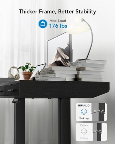 HUANUO Electric Standing Desk with Drawers, C-Clamp Mount Compatible, 40 x 22 Inch Height Adjustable Sit Stand Desk, Fabric Drawers, Home Office Stand Up Desk with 4 Custom Height Settings, Black - size: 40" X 22"