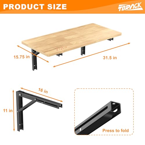 TORACK Heavy Duty Wall Mounted Folding Workbench, Collapsible Wall Table | Folding Wall Desk for Garage, Workshop, Holds up to 150 lbs, Size: 31.5 x 15.75 in - size: 31.5x15.75 inch