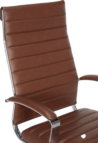 Amazon Basics High-Back Swivel Office Chair with Lumbar Support, Ergonomic Ribbed Faux Leather, Adjustable Height, 24.75"D x 23.25"W x 45.25"H, Brick Red - color: Brick Red