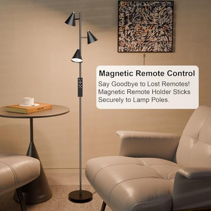 Black Floor Lamp for Office and Living Room, with 3 Rotatable LED Lights, Magnetic Remote, 5 Color Temp - color: Black