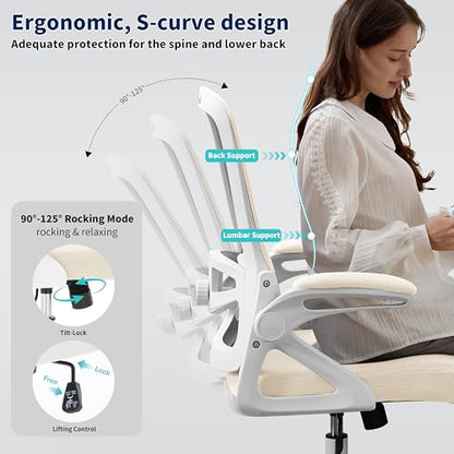 Ergonomic Office Chair Desk Chair with Adjustable Lumbar Support - color: Buff Beige