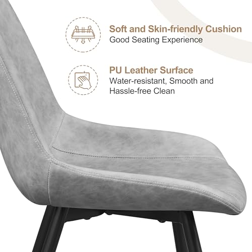 Yaheetech Dining Chairs Set of 6 Mid Century Modern Kitchen Chairs Gray | Faux Leather Upholstered Dining Room Chairs with Metal Legs and Curved Backrest, Armless Side Chairs for Kitchen Living Room - color: Grey, size: Set of 6
