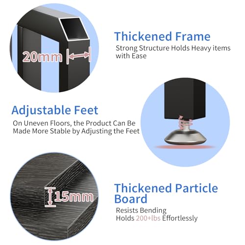 METYERRY Under Desk Printer Stand with Power Outlet, Adjustable Shelf,Black - color: Black