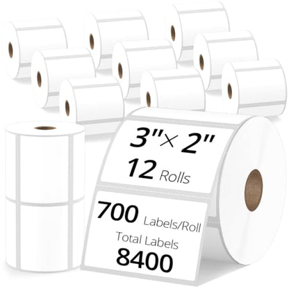 3" x 2" Direct Thermal Shipping Labels, 12 Rolls-700/Roll, 1" Core - size: 3" x 2" -12 Rolls ( 8400 Labels )