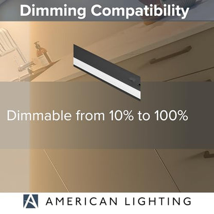 American Lighting LED Courant Plus Undercabinet Light 24 Inch 5CCT 90+ CRI 1200 Lumens with USB-A USB-C and 20A Receptacles Black Finish Title 24 Compliant