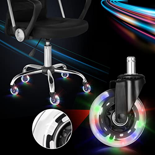 Hivexagon Office Chair Caster Set of 5 Rubber Replacement, Heavy Duty Universal Quiet Rolling Casters Fit Standard Office Chair for Hardwood Floors, Tiles and Carpet - style: RGB Color
