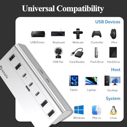 USB C Hub,10Gbps USB Splitter with 4*USB-A and 3*USB-C Ports(Silver) - color: Silver