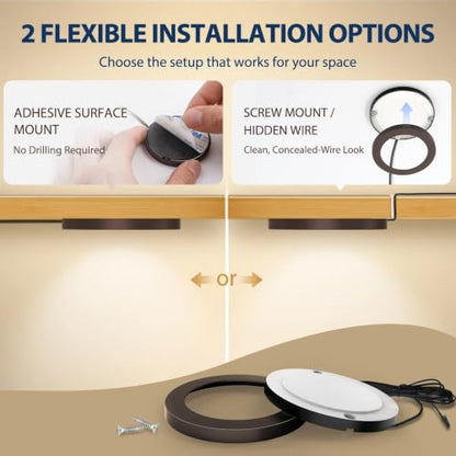 V4light Wired LED Puck Lights, Under Cabinet Lighting Touch Dimmer, 4 Pack - color: Brown, size: 4 Pack