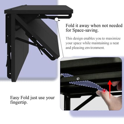 TEAMIX Wall Mounted Folding Table, Black Floating Desk for Small Spaces - color: Black, size: 23.6"W x 11.8"D