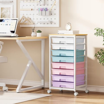 SYKIARIOL Rolling Storage Cart with Drawers, 8 Drawers Cart, Ice Cream - color: Ice Cream
