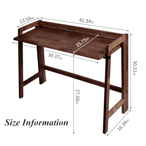 Computer Desk, Foldable Desk, Home Office Desks, Solid Wood Writing Desk, Mid Century Modern Desks, Oak Study Table, Folding Desks for Small Spaces, 39.4 W x 27.6 H x 13.6 D Inches, Walnut - size: 39.4 inches