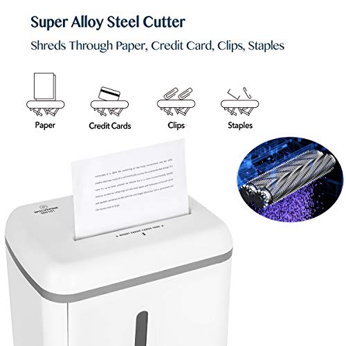 WOLVERINE SD9101 P-5 Super Micro Cut Shredder, 8-Sheet, 4.5Gal, 54dB, White | P-5 Super Micro Cut | 2×12mm Particles | 8-Sheet/75g Paper | Cards+Staples+Clips | 54dB Quiet | 40Cr Steel Gears | 17L Bin - size: 8-Sheet Level P-5-White