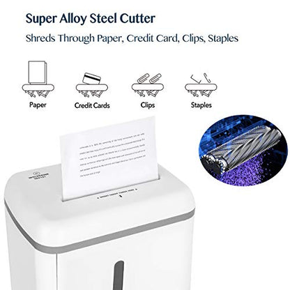 WOLVERINE SD9101 P-5 Super Micro Cut Shredder, 8-Sheet, 4.5Gal, 54dB, White | P-5 Super Micro Cut | 2×12mm Particles | 8-Sheet/75g Paper | Cards+Staples+Clips | 54dB Quiet | 40Cr Steel Gears | 17L Bin - size: 8-Sheet Level P-5-White