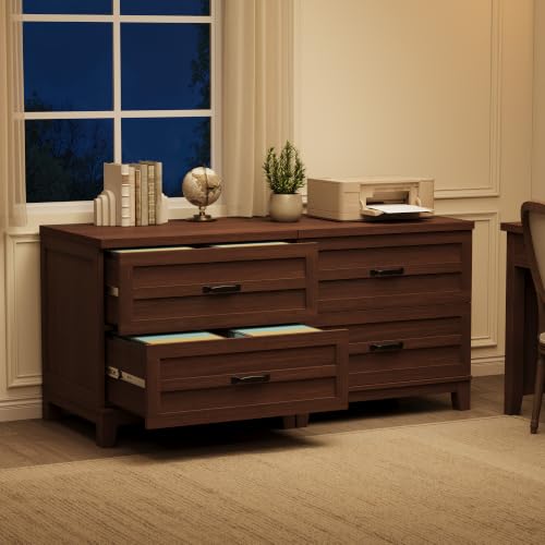 Garvee 2 Drawer Farmhouse Lateral File Cabinet for Home Office, Deep Filing Drawers Fit Legal Letter & A4 Hanging Files, Wide Storage Cabinet with Heavy-Duty Frame & Spacious Top, Retro Brown