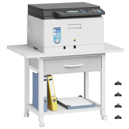 YAOHUOO 22"x15" Large Printer Stand with Drawer, 2-Tier Rolling Table Cart - color: White, size: 2-Tier