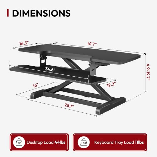 SANODESK 42" Electric Standing Desk Converter, Height Adjustable Riser for Office Home,Dual Monitor and Laptop Workstation with Large Keyboard Tray, Black Color - color: Black, size: 42"