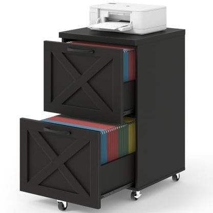 Halitaa Farmhouse 2 Drawer Small File Cabinet with Wheels, Rustic Black - color: Rustic Black, size: 2 Drawer