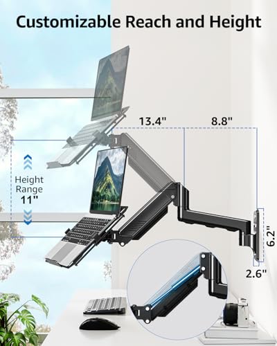 Laptop Wall Mount, 2-in-1 Monitor with Vented Tray | Fits Max 17" Notebook or 13- 32" Computer Screen, Adjustable Laptop Arm Holds 4.4-22lbs, Gas Spring Laptop Holder Stand - style: Laptop Wall Mount
